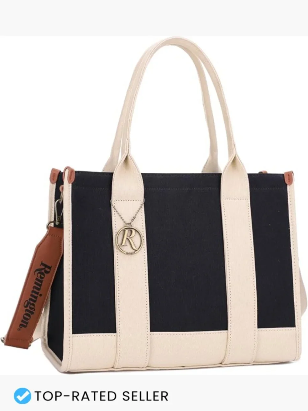 Canvas Tote Bag with Lockable Compartment Structured Spacious Work Travel